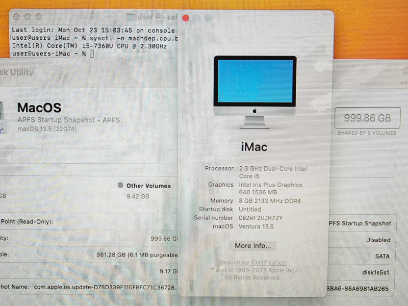 Apple iMac 2017 21.5\\" Core i5-7360U @ 2.3GHz 8GB DDR4 1TB HDD [Read] (