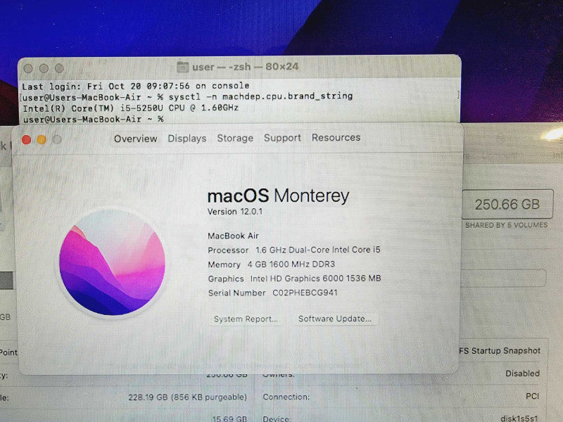 Apple Macbook Air 2015 13\\" Core i5-5250U @ 1.6GHz 4GB DDR3 250GB SSD (