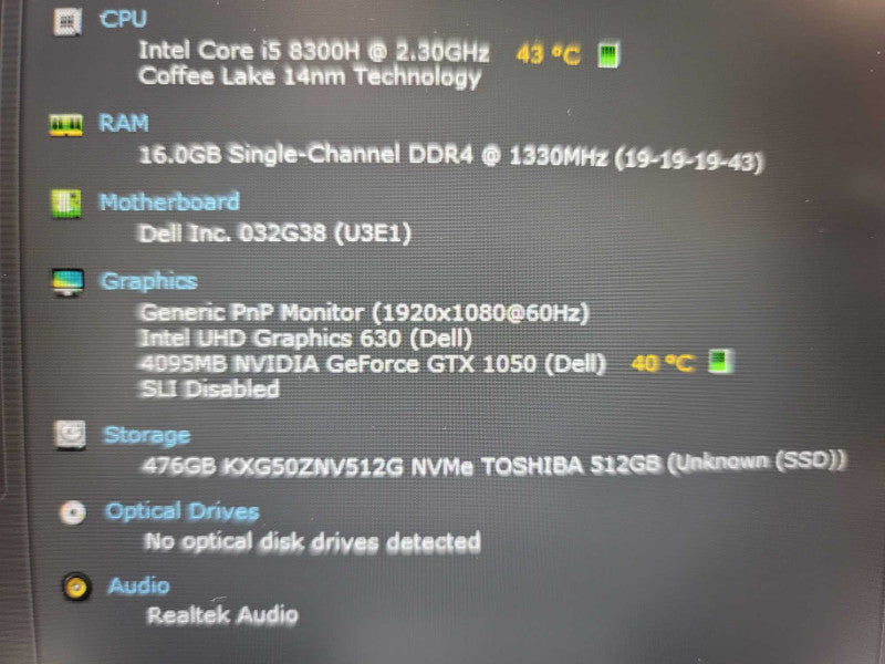 Dell G5 5587 i5-8300H, 16GB DDR4, 4GB GTX 1050, 512GB m.2, *FOR REPAIR/PARTS