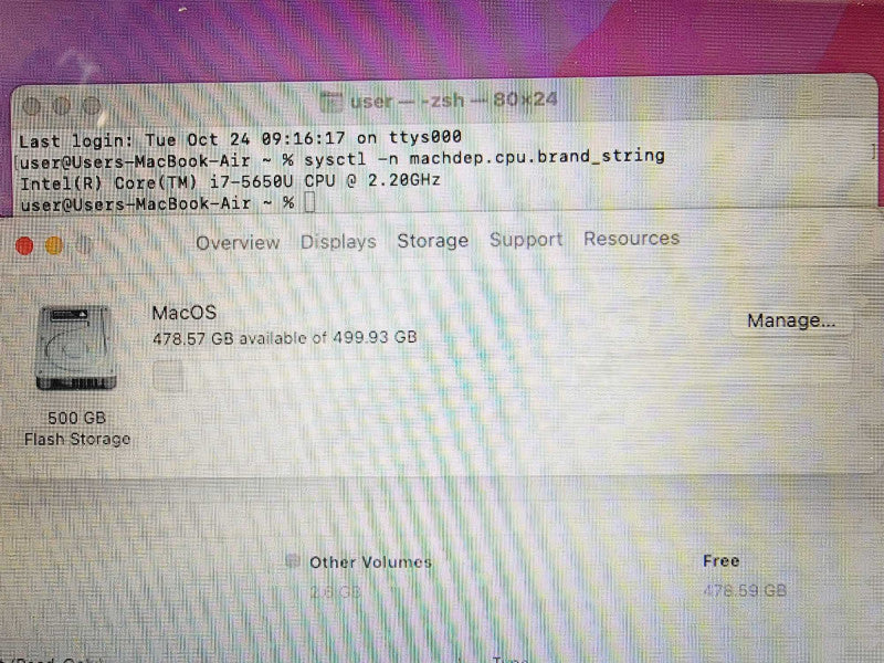 Apple Macbook Air 2015 11\\" Core i7-5650U @ 2.2GHz 8GB DDR3 500GB SSD (