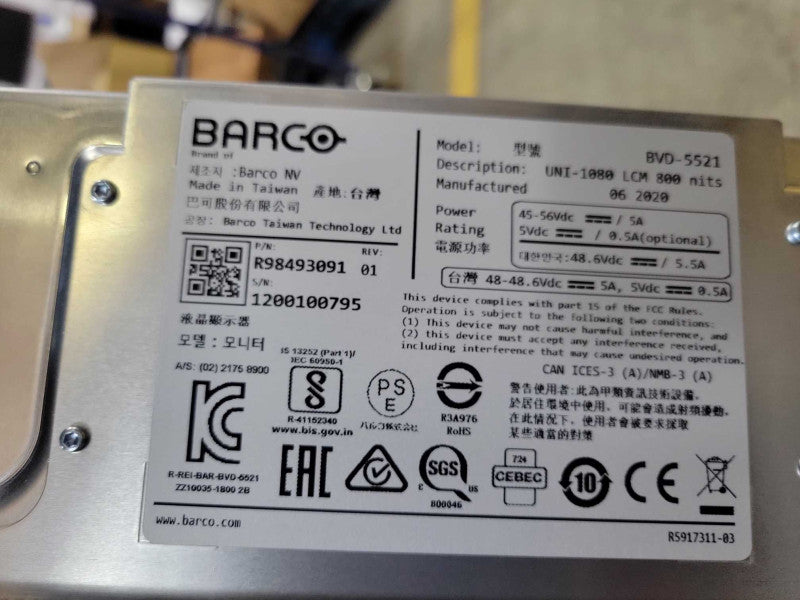 Barco Unisee 55\\" 800nits UNI-8002, 55\\" DP1.2 PS MNT w/ Mounting Structur SEE _