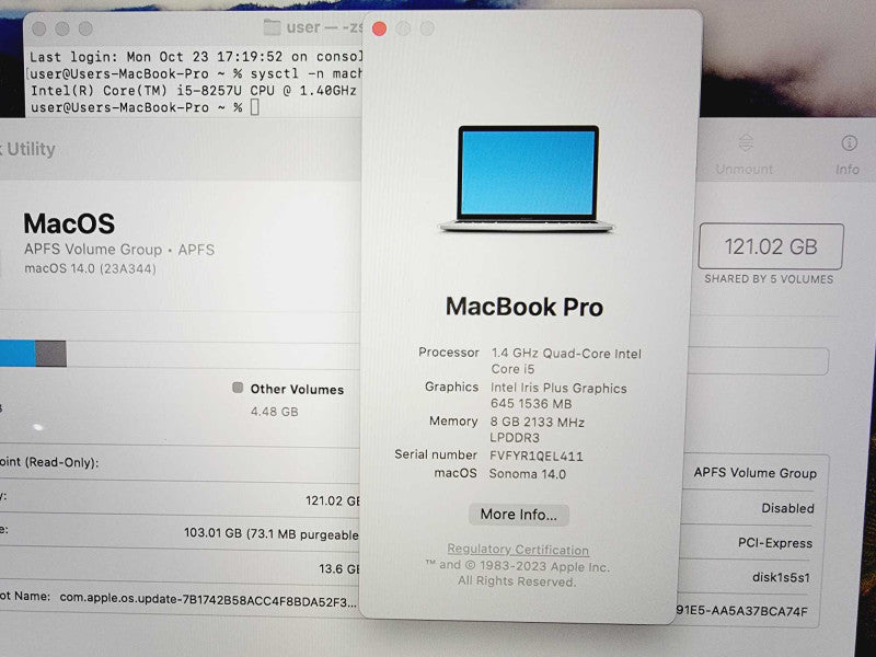 Apple Macbook Pro 2019 13\\" Core i5-8257U @ 1.4GHz 8GB DDR3 120GB SSD (