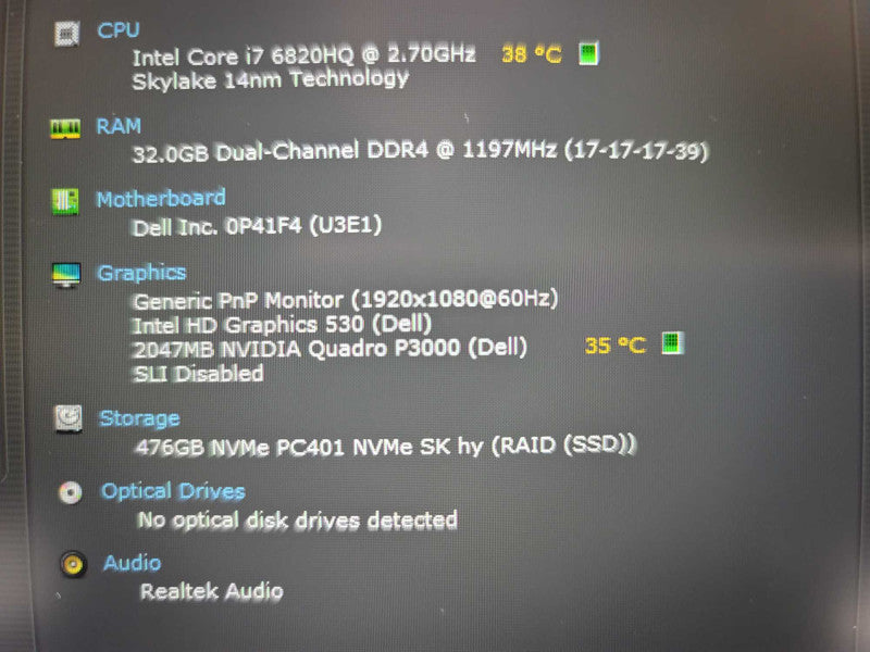 Dell Precision 7720 i7-6820HQ, 32GB DDR4, 2GB Quadro P3000, 512 GB m.2