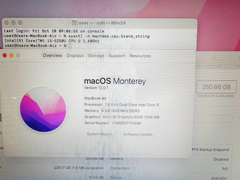 Apple Macbook Air 2015 13\\" Core i5-5250U @ 1.6GHz 8GB DDR3 250GB SSD (
