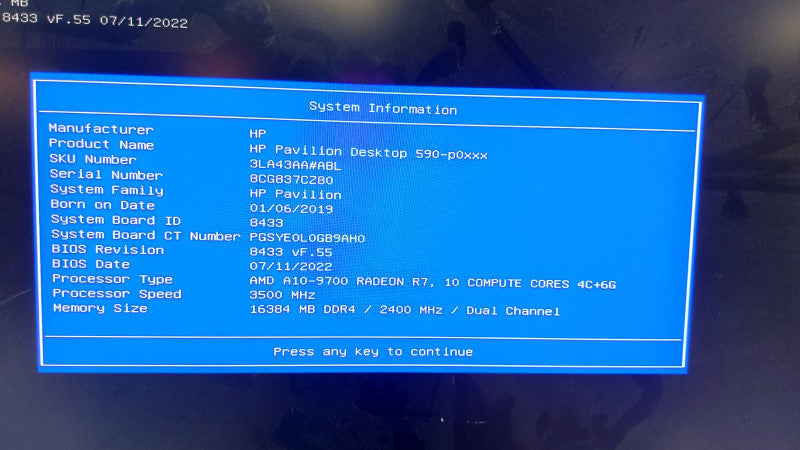 HP Pavilion Desktop 590-p0xxx AMD A10-9700 @ 3.5ghz / Radeon R7 / 16gb ram  #