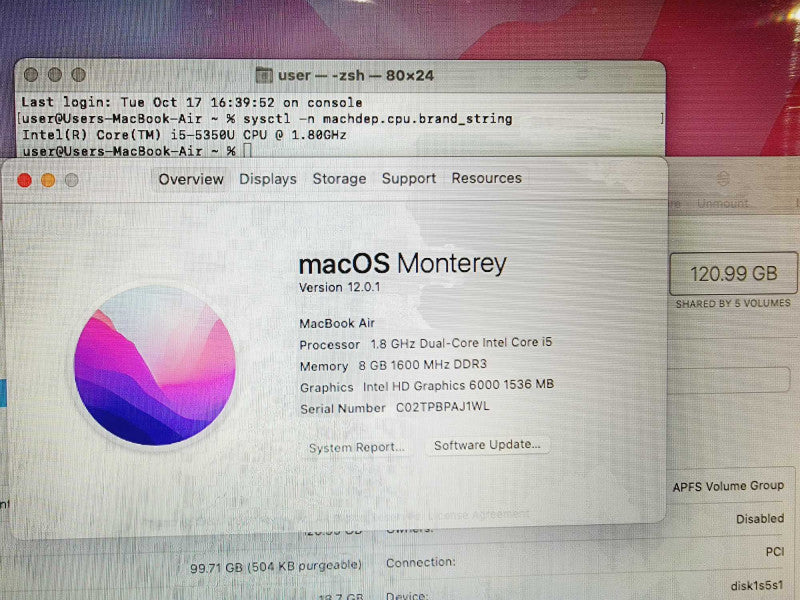 Apple Macbook Air 2017 13\\" Core i5-5350U @ 1.8GHz 8GB DDR3 120GB SSD (