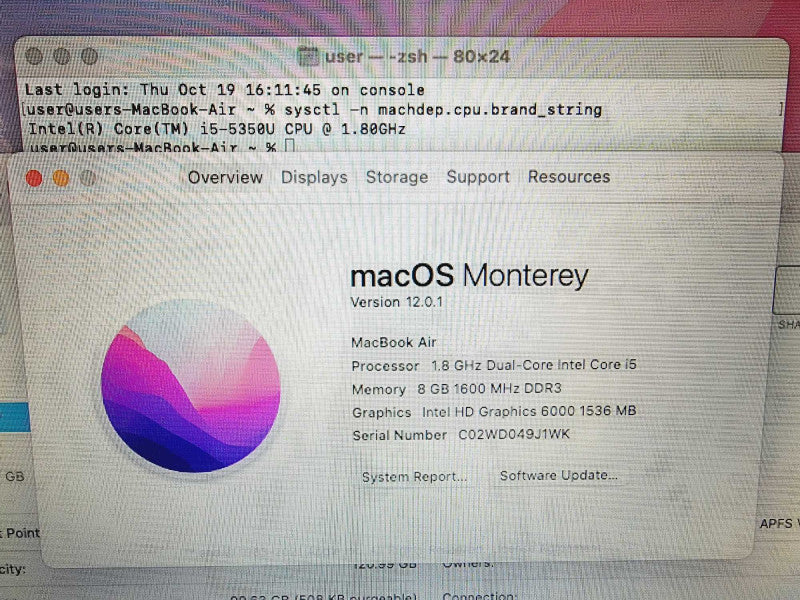 Apple Macbook Air 2017 13\\" Core i5-5350U @ 1.8GHz 8GB DDR3 120GB SSD (