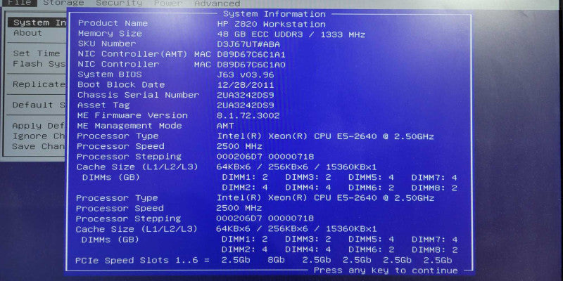 HP Z820 WS 2x Xeon E5-2640 @ 2.50GHz 48GB Ram  AMD GPU NO HDD !