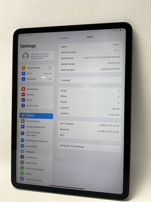 Apple iPad Pro (11-inch) (2nd generation) 128GB Model: A2228 UNLOCKED  -