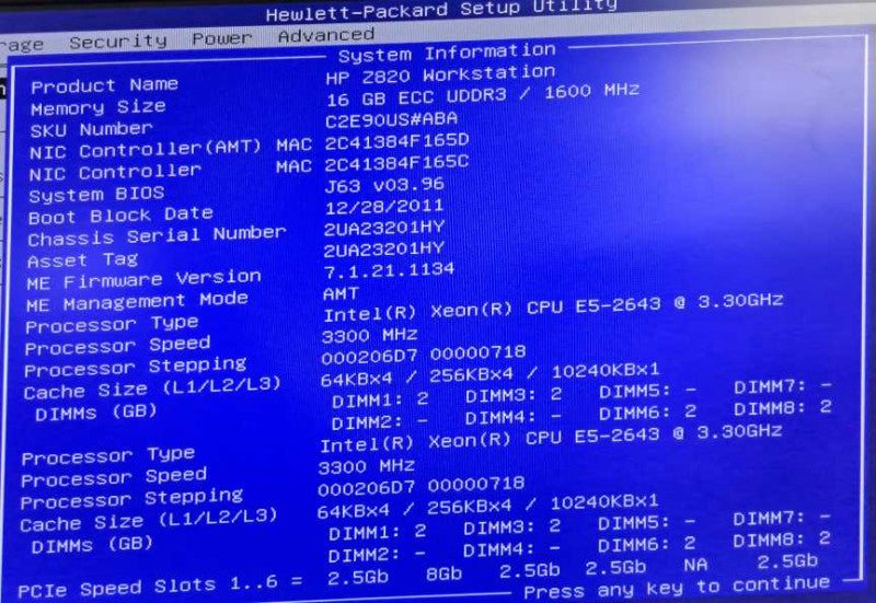 HP Z820 WS 2x Xeon E5-2643 @ 3.30GHz 16GB Ram LSI SAS 2308 No GPU 1125W PSU )