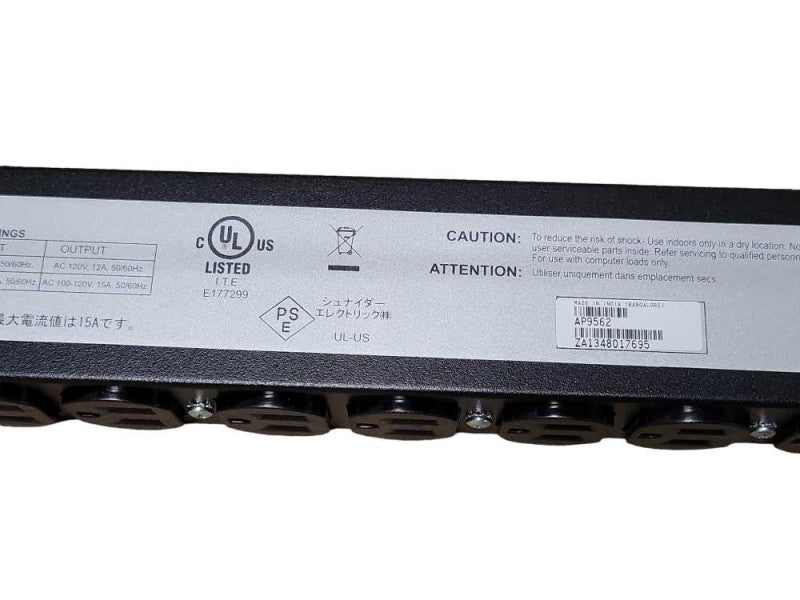APC AP9562 Basic Rack Mount PDU 1U 15A 1.8kW Power Distribution Unit _