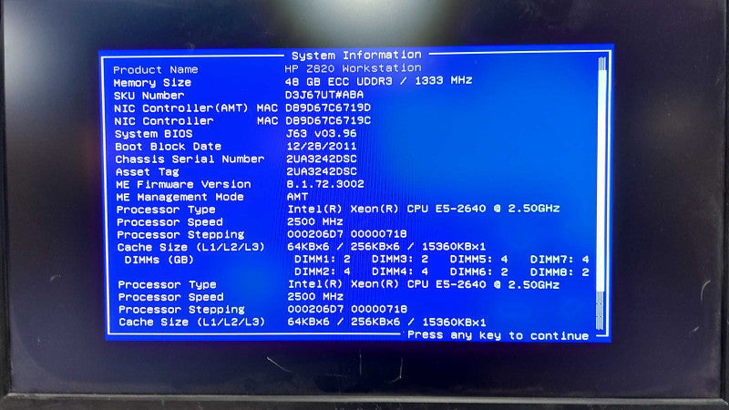 HP Z820 workstation Xeon E5-2640 @ 2.50ghz / 48gb ram / READ #