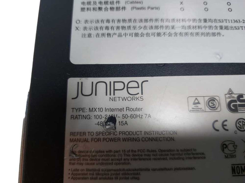 JUNIPER MX10-T Internet Router - 2x PSU - 1x Module MIC-3D-20GE-SFP #