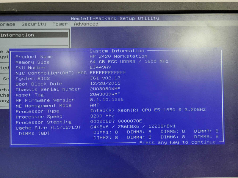 HP Z420 Workstation Xeon E5-1650 @ 3.20GHz 64GB Ram AMD  GPU No HDD !