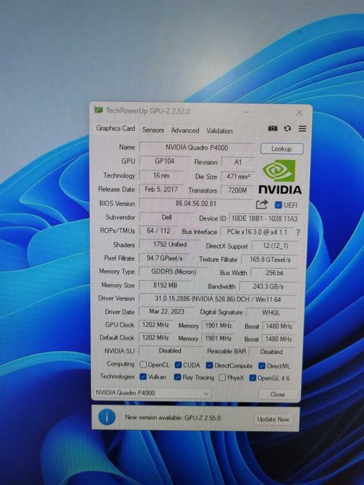 NVIDIA QUADRO P4000 8GB GDDR5 x4 DP Video Graphics Card 919989-002 !