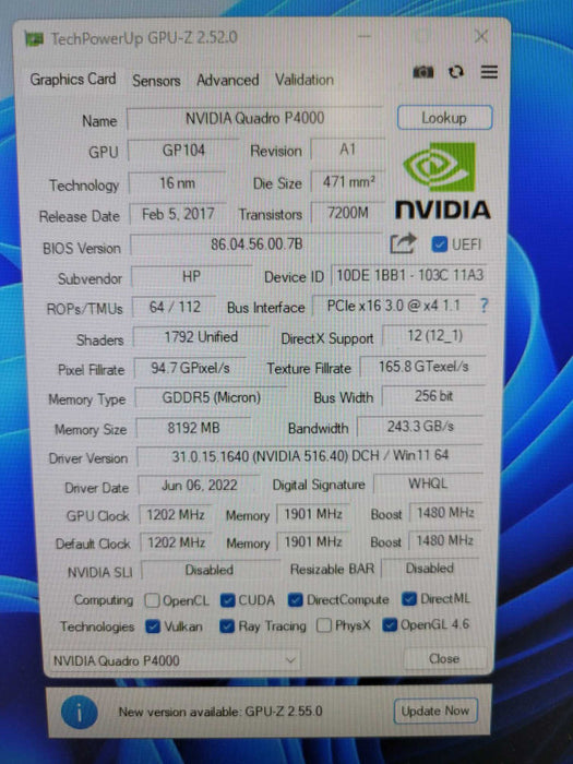NVIDIA QUADRO P4000 8GB %