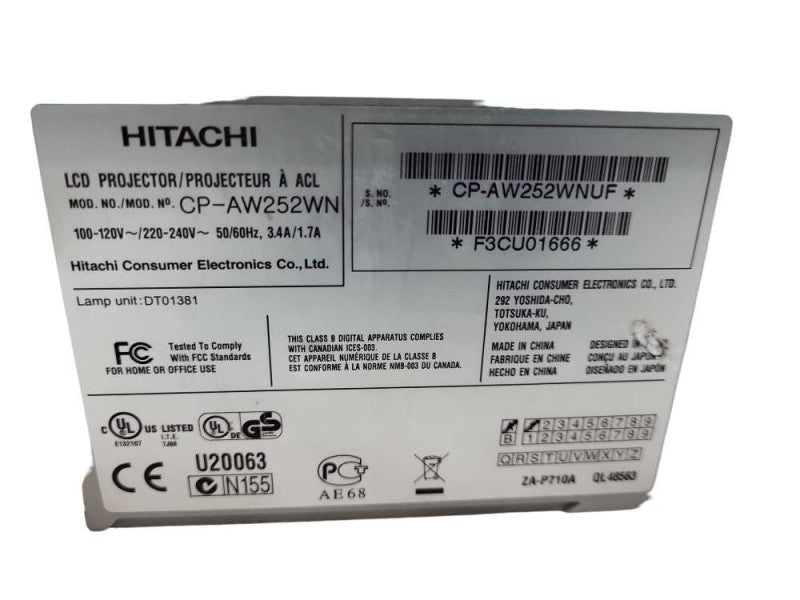 HITACHI CP-AW252WN ULTRA SHORT THROW HDMI USB PROJECTOR 2500 LUMENS-2696 &
