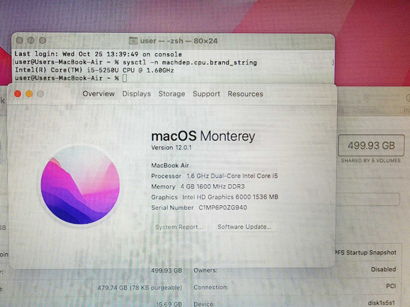 Apple Macbook Air 2015 13\\" Core i5-5250U @ 1.6GHz 4GB DDR3 500GB SSD (