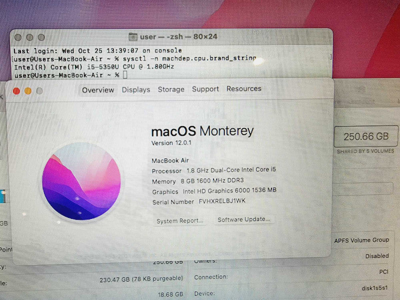 Apple Macbook Air 2017 13\\" Core i5-5350U @ 1.8GHz 8GB DDR3 250GB SSD (