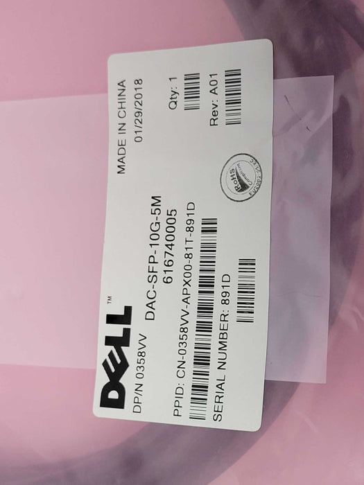 Dell 0358VV DAC-SFP-10G-5.0M TWINAX SFP+ 10GE DAC CABLE Q_