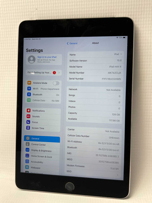 Apple iPad mini 4 128GB WiFi+Cellular UNLOCKED A1550 -