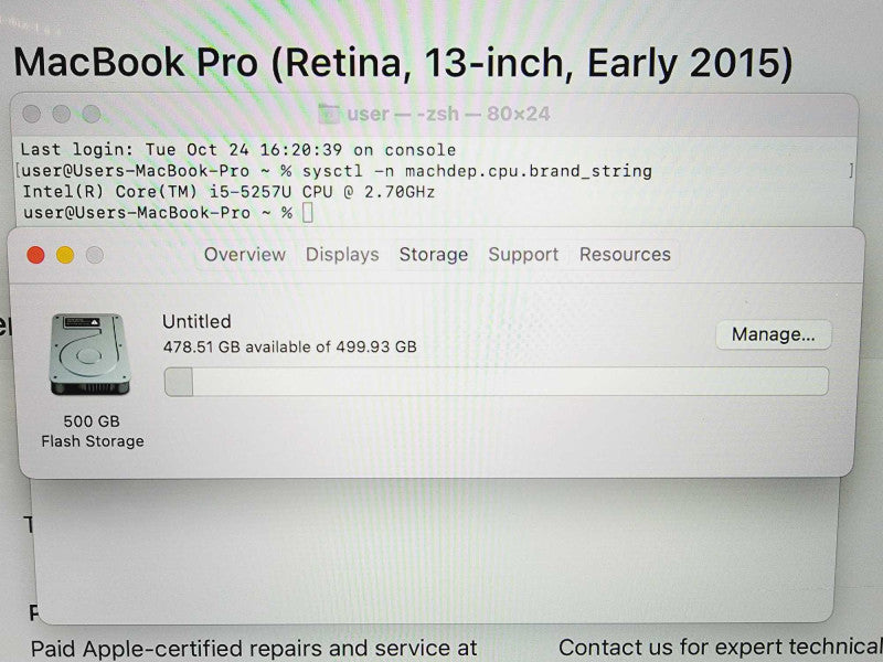 Apple Macbook Pro 2015 13\\" Core i5-5257U @ 2.7GHz 8GB DDR3 500GB SSD [Read] (