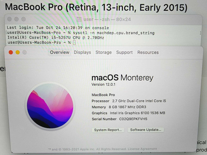 Apple Macbook Pro 2015 13\\" Core i5-5257U @ 2.7GHz 8GB DDR3 500GB SSD [Read] (