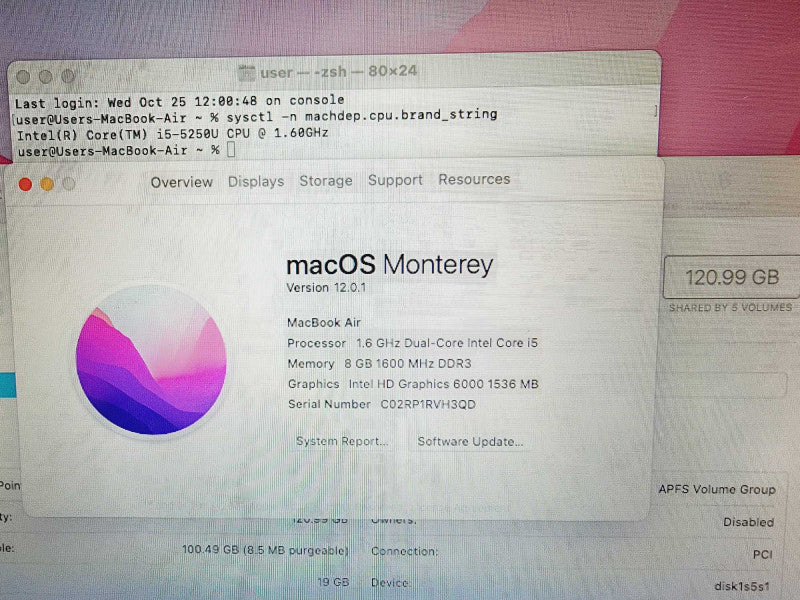 Apple Macbook Air 2015 13\\" Core i5-5250U @ 1.6GHz 8GB DDR3 120GB SSD [Read] (