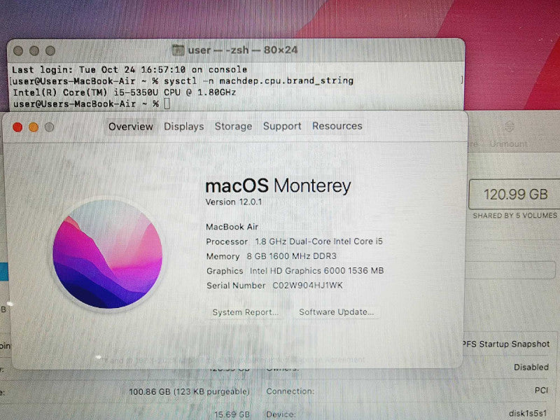 Apple Macbook Air 2017 13\\" Core i5-5350U @ 1.8GHz 8GB DDR3 120GB SSD (