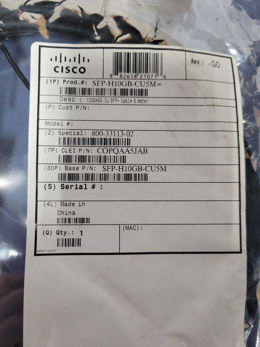 Cisco SFP-H10GB-CU5M 10GBASE-CU SFP+ 5M Cable _