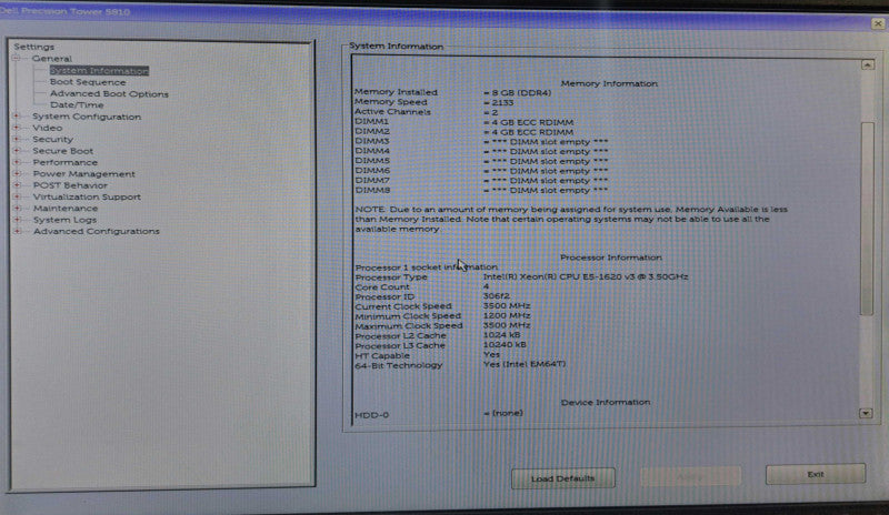 Dell Precision T5810 Xeon E5-1620 v3 @ 3.50GHz 8GB DDR4 Quadro K620 GPU )