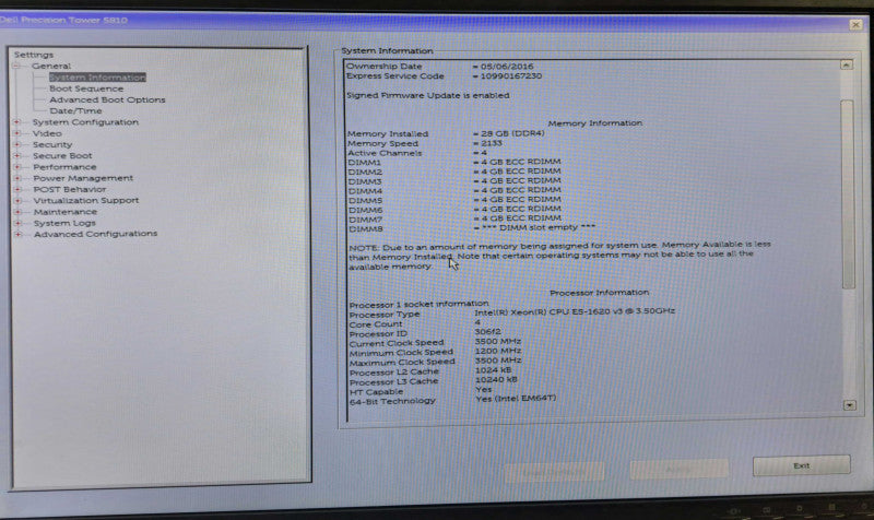 Dell Precision T5810 Xeon E5-1620 v3 @ 3.50GHz 28GB DDR4 Quadro K620 695W PSU )