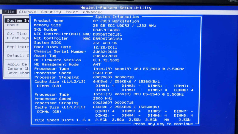 HP Z820 workstation Xeon E5-2640 @ 2.50ghz / 28gb ram / READ #