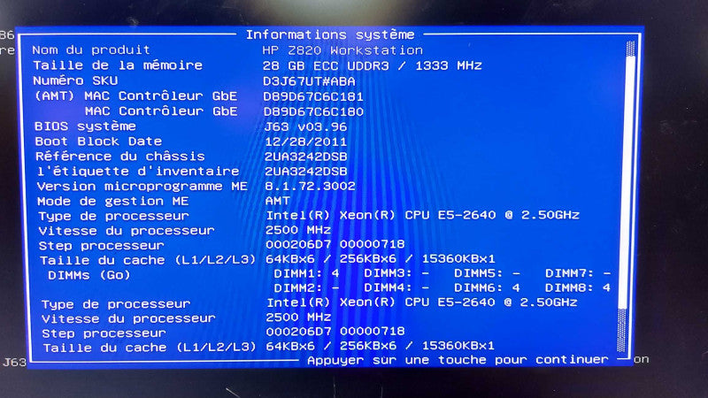 HP Z820 workstation Xeon E5-2640 @ 2.50ghz / 28gb ram / READ #