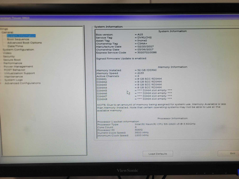 Dell Precision T5810 Xeon E5-1620v3 3.50Ghz 32GB RAM No HDD, No GPU Q_
