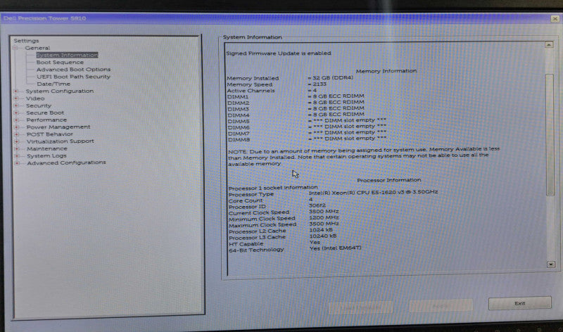 Dell Precision T5810 Xeon E5-1620 v3 @ 3.50GHz 32GB DDR4 No GPU 685W PSU )