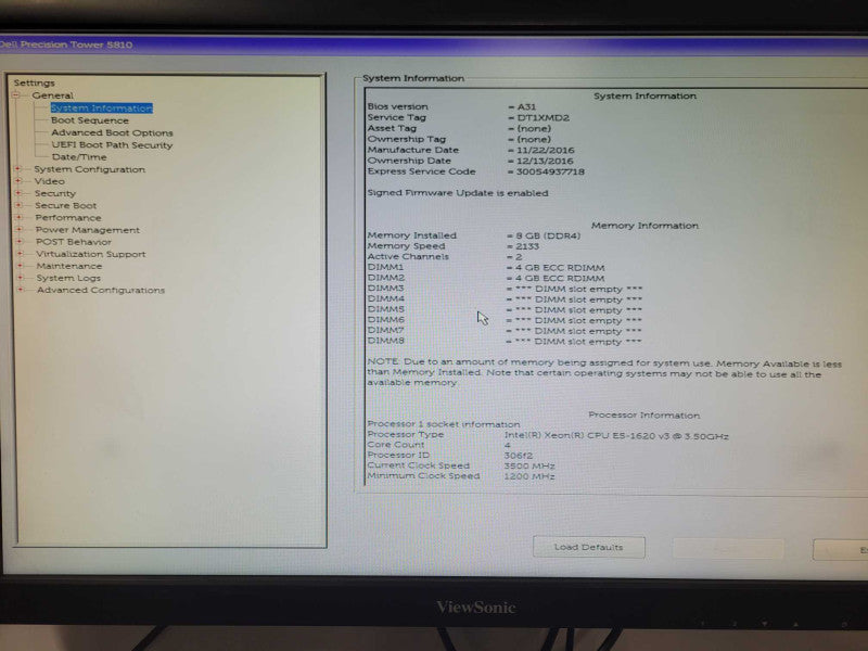 Dell Precision T5810 Xeon E5-1620v3 3.50Ghz 8GB RAM, No HDD, Quadro K620 _