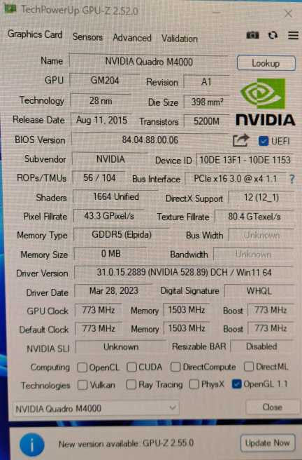 Nvidia Quadro M4000 8 GB GDDR5 PCI Express 3.0 x16 GPU 4x DP )