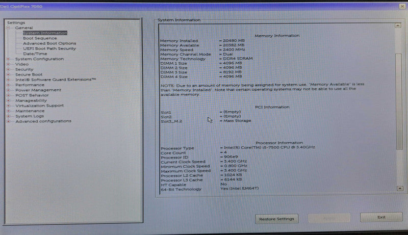 Dell OptiPlex 7050 SFF i5-7500 @ 3.40GHz 20GB DDR4 256GB M.2 )