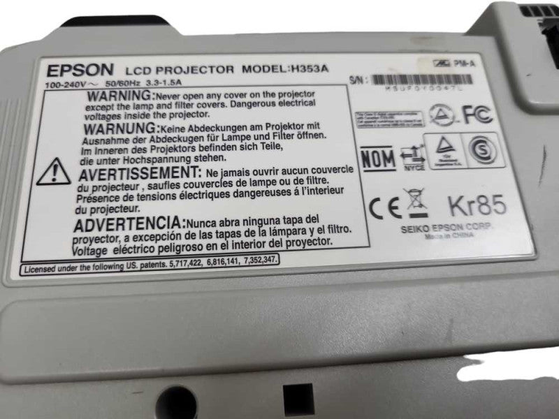Epson PowerLite  2600 Lumens XGA 3LCD Room Projector 1555 Lamp Hours H353A &