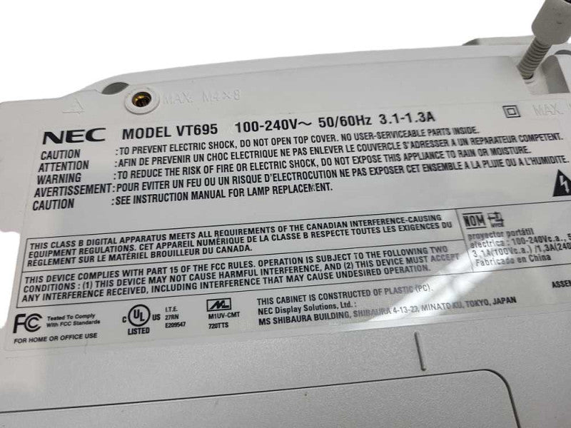 NEC VT695 Projector Multimedia Data 1080i 1024x768 VGA DVI RCA S-Video &