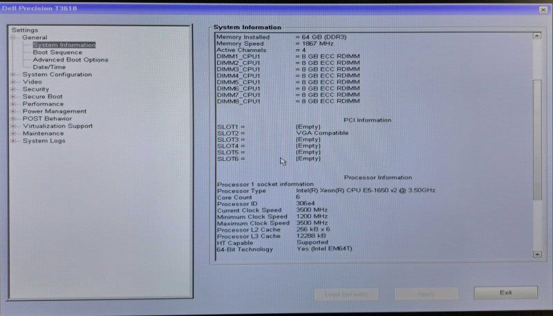 Dell Precision T3610 Xeon E5-1650 v2 @ 3.50GHz 64GB Ram QUADRO K4000 685W PSU )