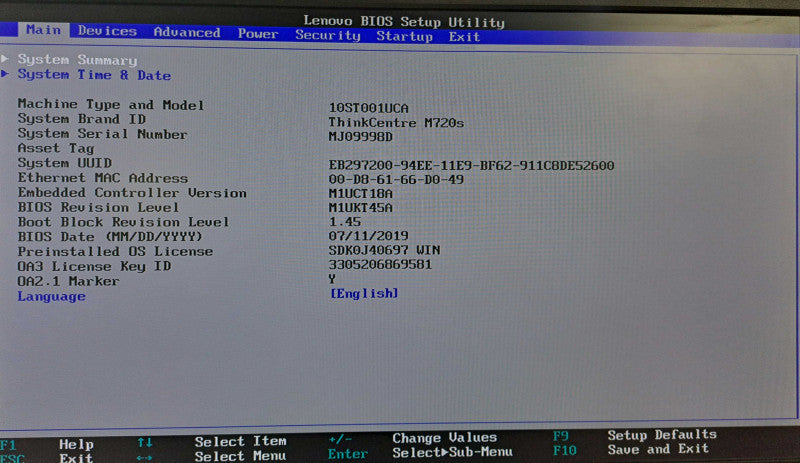 Lenovo ThinkCentre M720s SFF i5-8400 @ 2.80GHz 8GB DDR4 + 16GB Optane Memory )