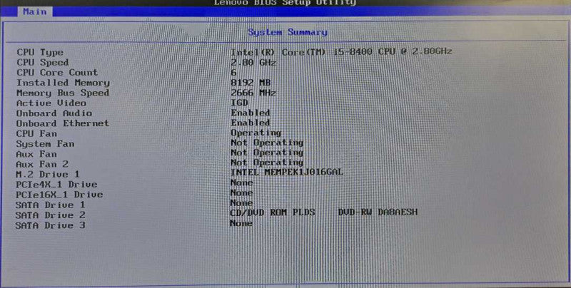 Lenovo ThinkCentre M720s SFF i5-8400 @ 2.80GHz 8GB DDR4 + 16GB Optane Memory )