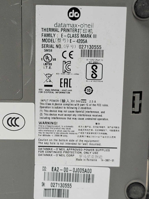 DATAMAX ONeil E-Class Mark III E-4205A USB Network Barcode Label Priner Q_