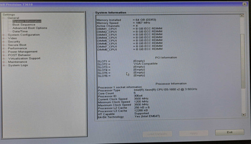 Dell Precision T3610 Xeon E5-1650 v2 @ 3.50GHz 64GB Ram NO GPU 685W PSU )