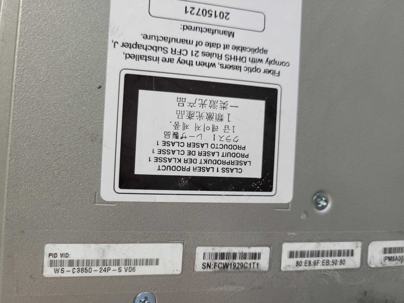 Cisco WS-C3850-24P-S 24 Port PoE Gigabit IP Base Switch, 1x PSU Q_