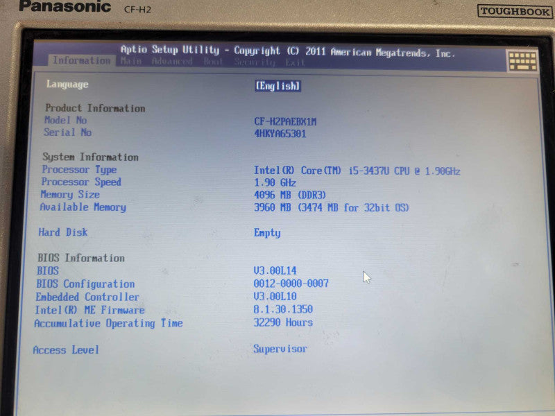 Panasonic Toughbook CF-H2 - Core i5-3437U | 4GB RAM | NO HDD %