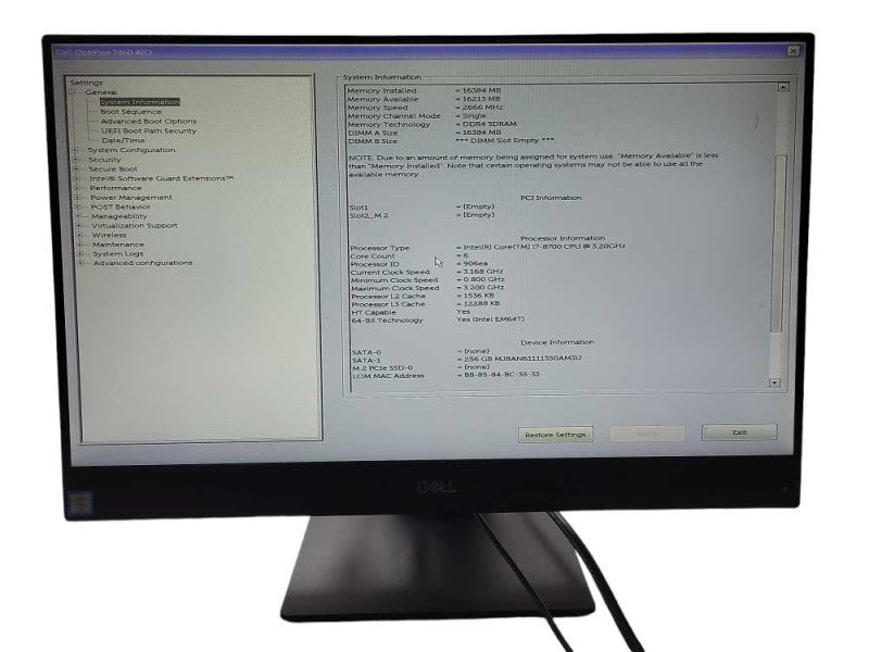 Dell OptiPlex 7460 AIO 24\\" i7-8700 3.20GHz 16GB DDR4 256GB SSD READ $