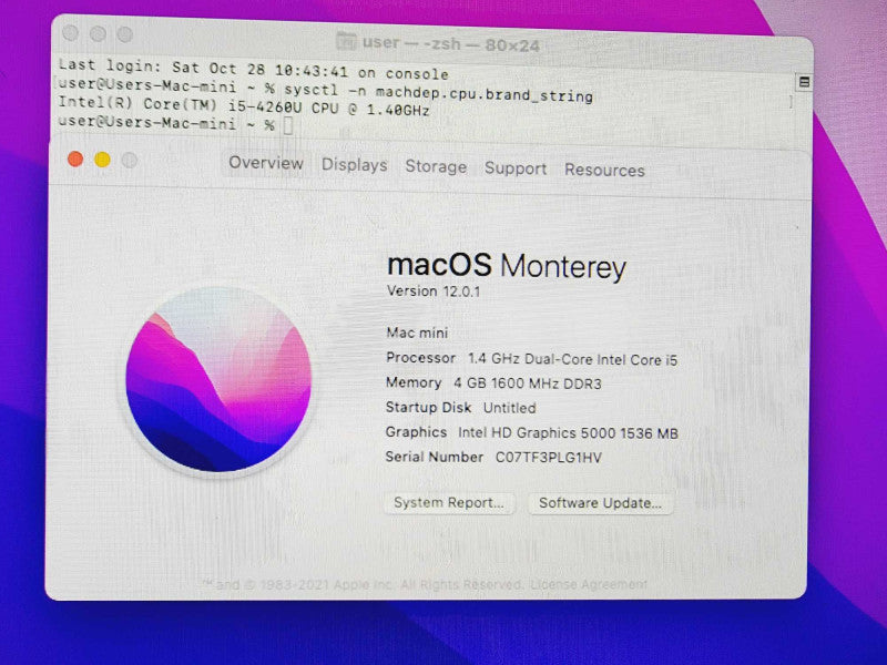 Apple Mac Mini 2014 Core i5-4260U @ 1.4GHz 4GB DDR3 500GB HDD (